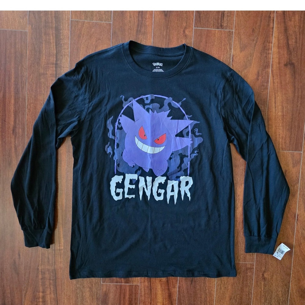 Pokemon Gengar Shadow Pokemon Long Sleeve Graphic T-Shirt Mens Large Black NEW